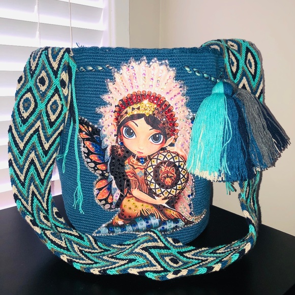 SOLD OUT/ WAYUU BAG/ Mochila Wayuu/ Petrol Blue/ Size L - Picture 5 of 7